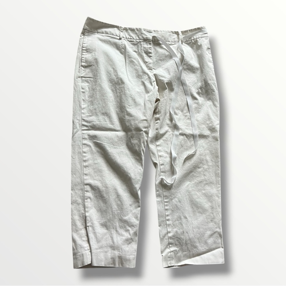 ◽️VERA WANG: Women’s size 14, cream straight leg pants w/pockets & tie preloved